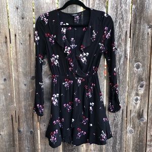 Express pink and black floral wrap dress